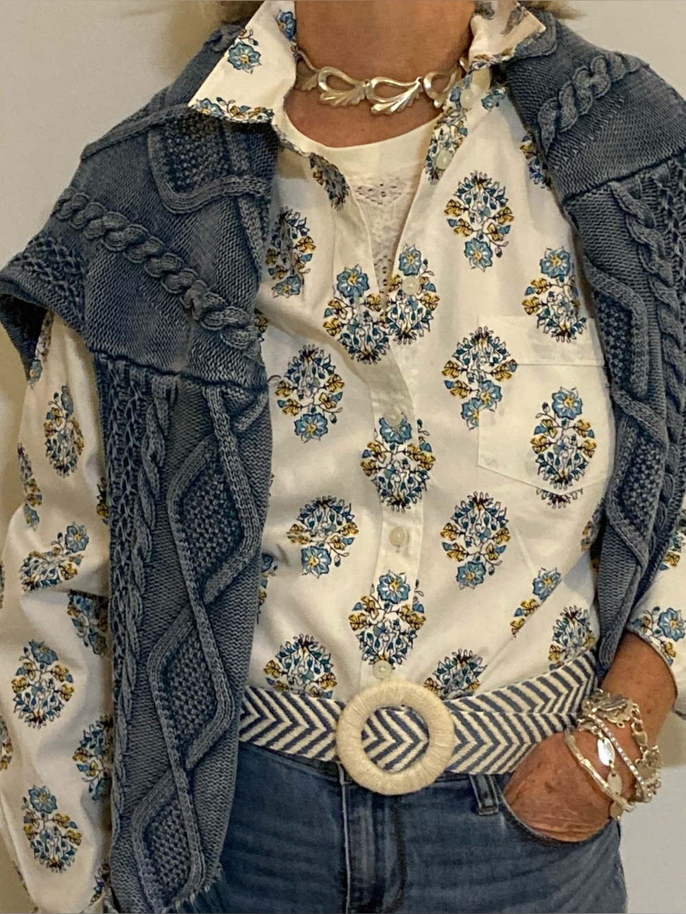 J. Crew Button-Down Shirt with Blue and Yellow Floral Print